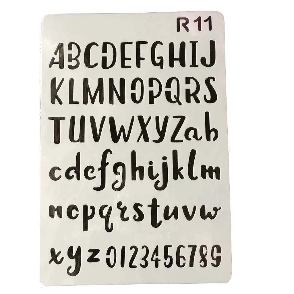 Pochoir alphabet grand format style brush condensé, majuscules minuscules et chiffres