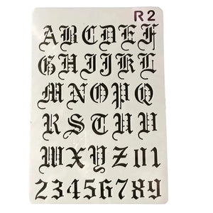 Pochoir alphabet grand format style gothique blackletter, lettres ornées et chiffres