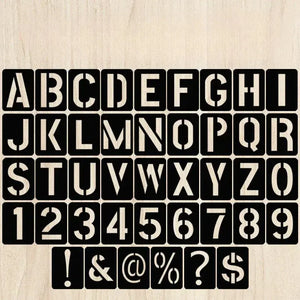 Pochoir Alphabet Plastique vue d'ensemble des planches noires
