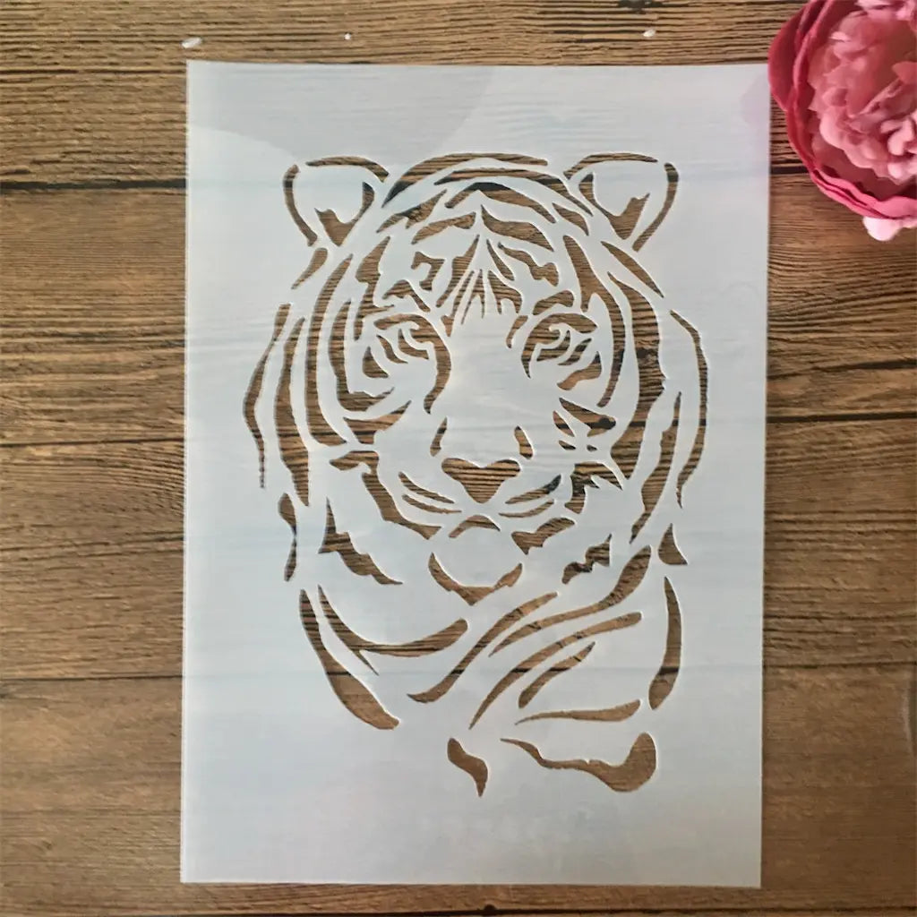 Pochoir tête de tigre format A4 pour scrapbooking grand format et toile