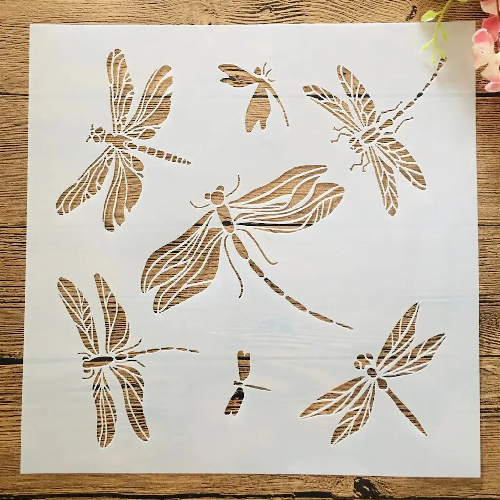 Pochoir planche de libellules variées aux ailes nervurées pour scrapbooking nature