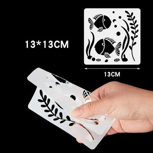 Pochoir poissons et algues au format treize centimètres pour scrapbooking marin