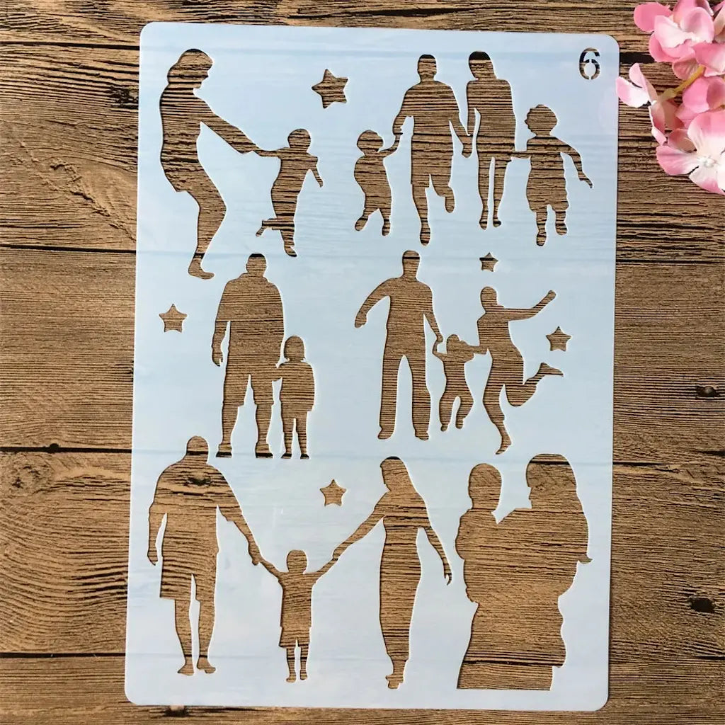 Planche pochoirs silhouettes famille variées pour scrapbooking fête des Mères et album anniversaire