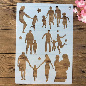 Planche pochoirs silhouettes famille variées pour scrapbooking fête des Mères et album anniversaire