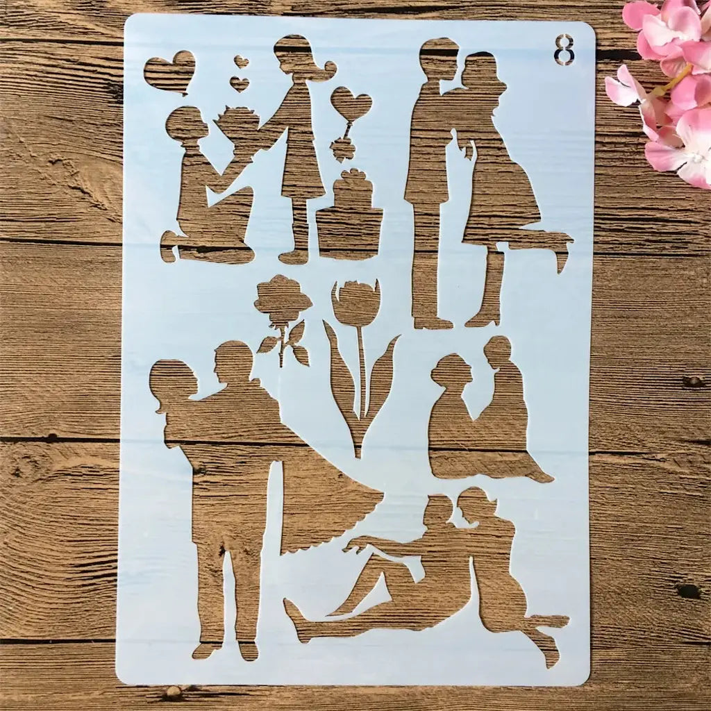 Planche pochoirs silhouettes couples romantiques et tendres pour scrapbooking fête des Mères