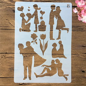 Planche pochoirs silhouettes couples romantiques et tendres pour scrapbooking fête des Mères