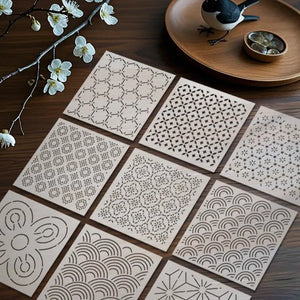 Pochoir Broderie vue d'ensemble neuf planches motifs