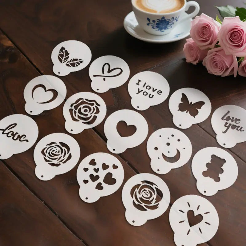 Pochoir Café quinze motifs pour décoration de boissons