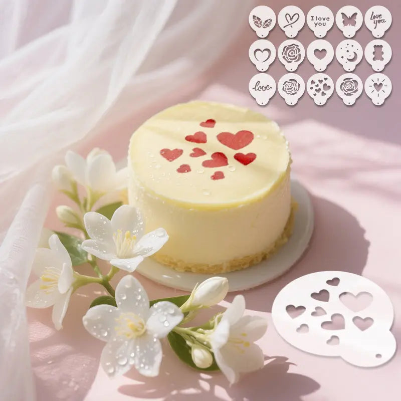 Pochoir Café cœurs rouges sur cheesecake romantique