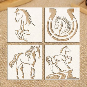 Pochoir Cheval vue d'ensemble des quatre planches