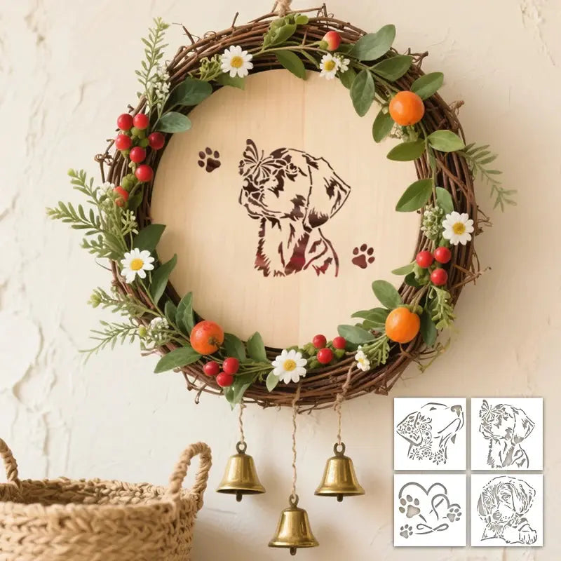 Pochoir Chien Mignon central sur couronne de Noël