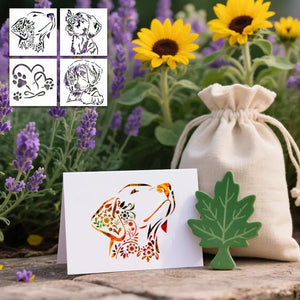 Pochoir Chien Mignon coloré sur carte de vœux