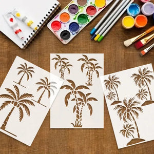 Pochoir Cocotier trois planches avec palmiers variés