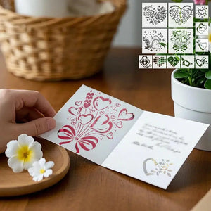 Pochoir Cœur Saint Valentin bouquet rose sur carte