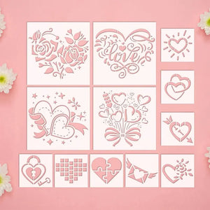 Pochoir Cœur Saint Valentin vue détaillée quatorze motifs