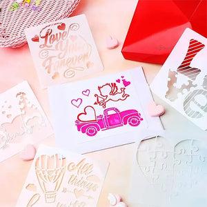 Pochoir coeur lot Love You Forever cupidon camion rose, cartes Valentin et cœurs ballons