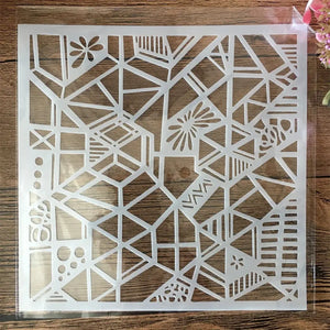 Pochoir coquillage mandala floral étoilé, motif arabesque détaillé format carré sur bois
