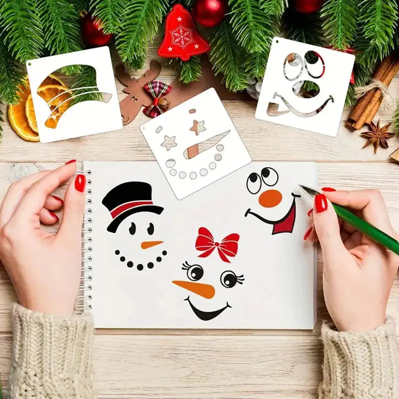 Pochoir Décoration visages utilisés sur carnet de Noël
