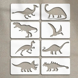 Pochoir Dinosaure vue d'ensemble des huit silhouettes
