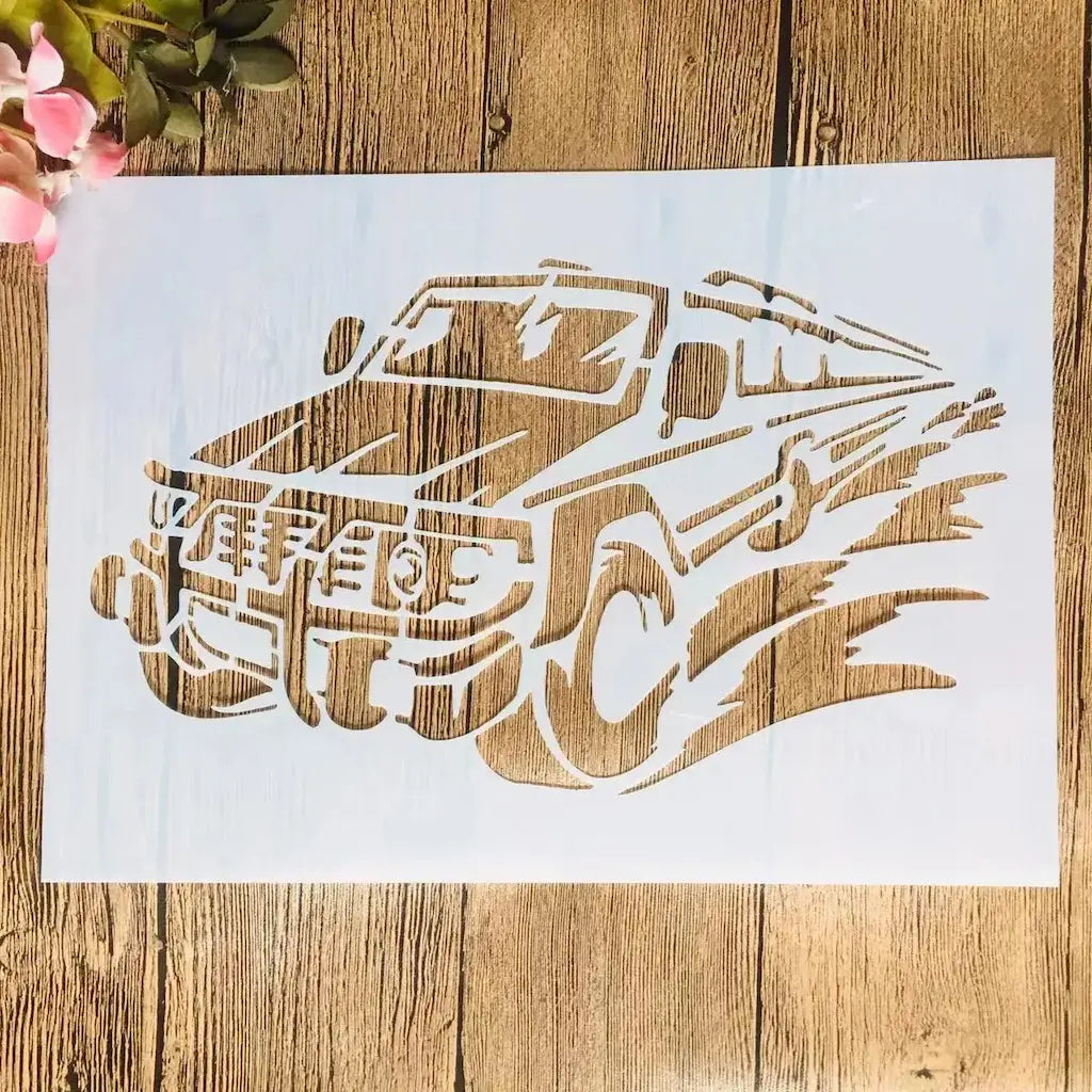 Pochoir véhicule tout-terrain stylisé avec flammes pour scrapbooking enfant et carte garçon