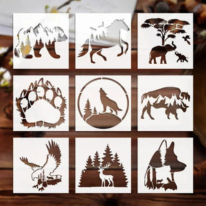 Pochoir Faune lot de neuf animaux sauvages pour scrapbooking