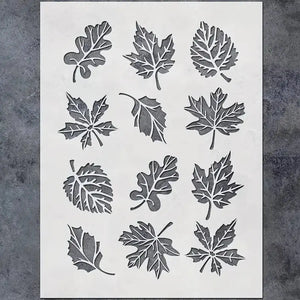 Pochoir feuille chêne, planche 12 feuilles érable et chêne assorties motifs ajourés