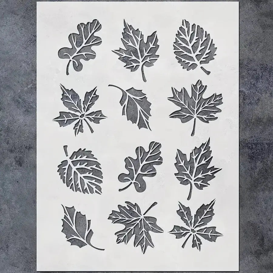 Pochoir feuille chêne, planche 12 feuilles érable et chêne assorties motifs ajourés