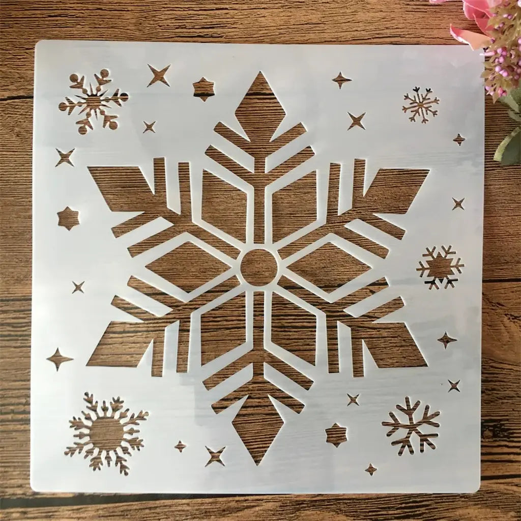 Pochoir flocon de neige hexagonal classique, étoiles à six branches et flocons épars carré