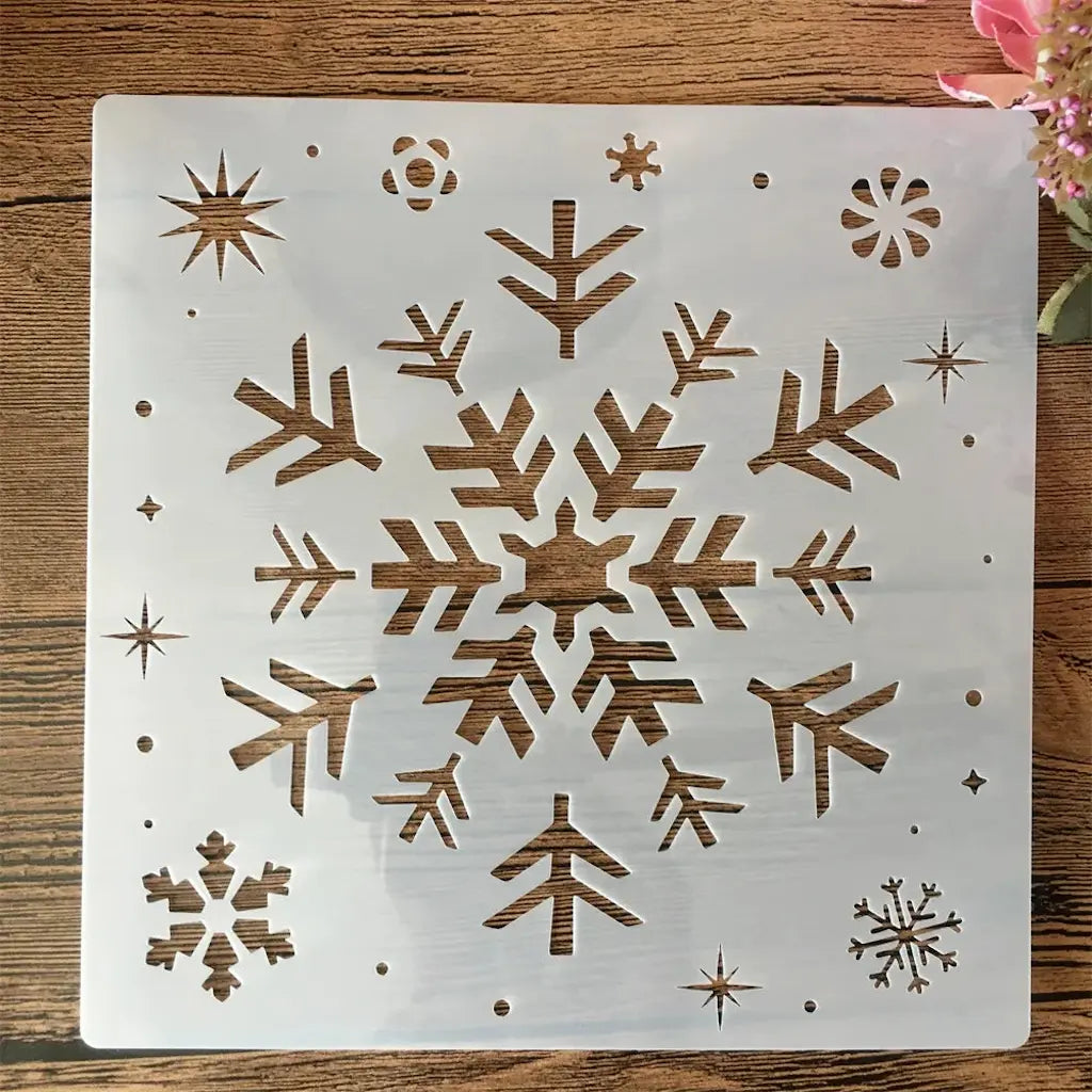 Pochoir flocon de neige design éclaté flèches, étoiles diamants et petits flocons en coin