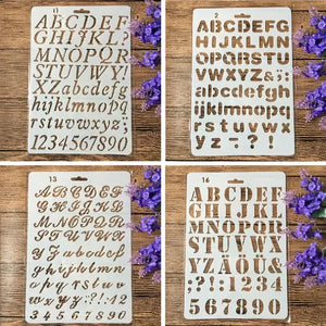 Pochoir grande lettre alphabet quatre planches : police serif gothique italique et bold majuscules