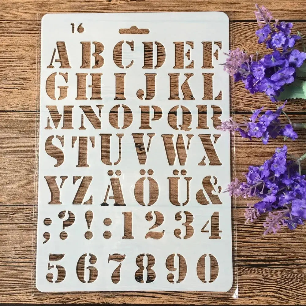 Pochoir grande lettre alphabet planche 16 police serif large, majuscules chiffres et ponctuation