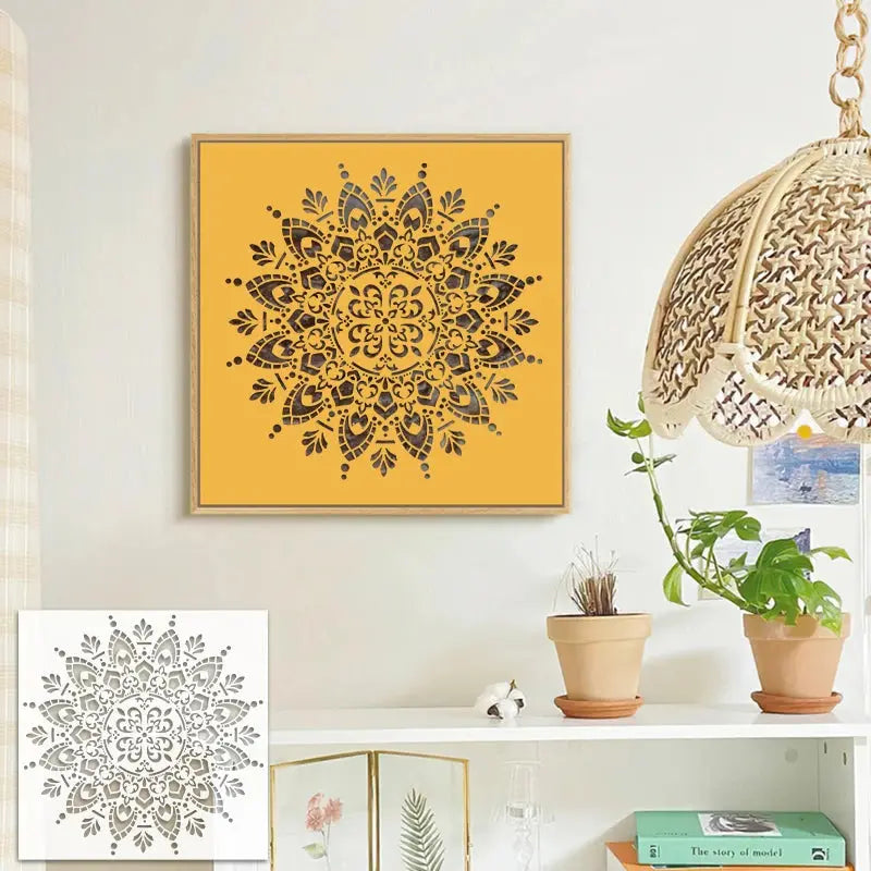 Pochoir Gyroscope sur toile jaune pour décoration intérieure