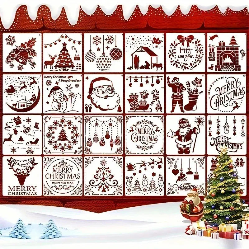 Pochoir Joyeuses Fêtes calendrier de l'avent thème Noël