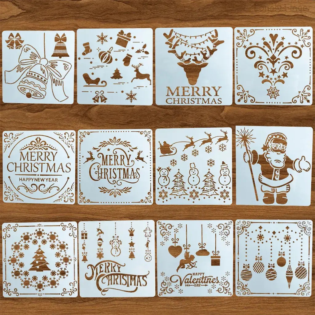 Pochoir Joyeuses Fêtes douze motifs Noël assortis