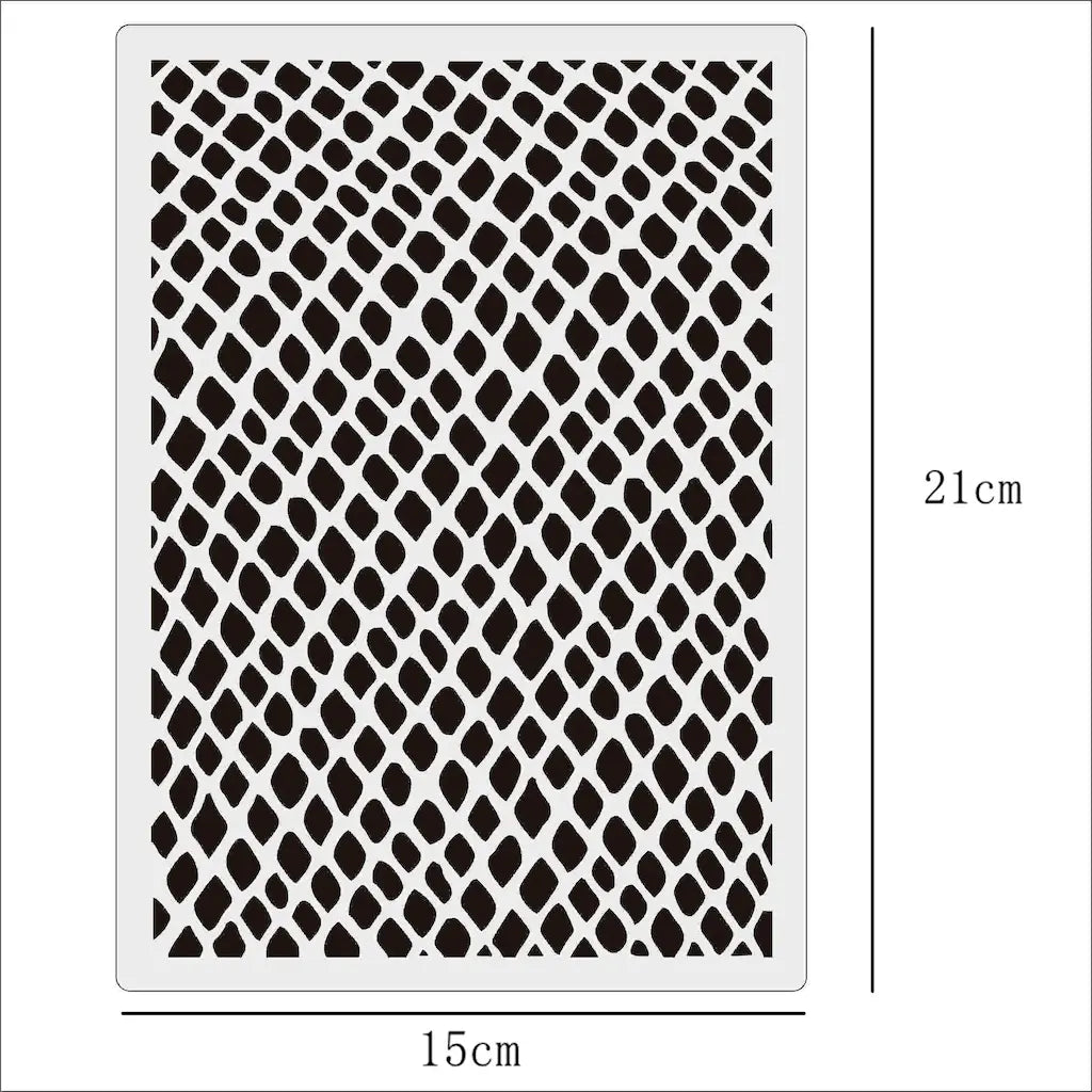 Pochoir léopard graffiti motif écailles serpent dense, format 15 x 21 cm plastique souple
