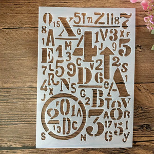 Pochoir lettres et chiffres motif typographique chaos, alphabet et nombres entrelacés ajourés