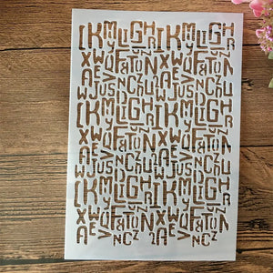 Pochoir lettres et chiffres alphabet chaos en gras répété, lettres K L M I G H X collées