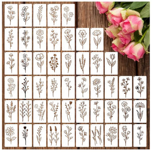 Pochoir lot fleurs 48 planches motifs botaniques variés, fleurs sauvages et bouquets ajourés