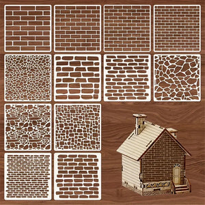 Pochoir maison lot 14 textures briques et pierres, motifs muraux assortis pour décor architectural