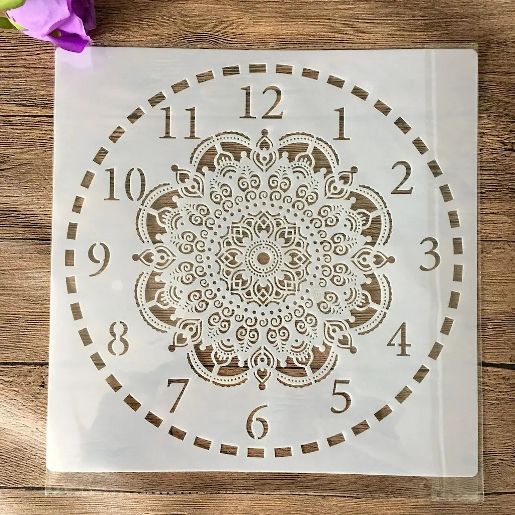 Pochoir Mandala Boussole cadran mandala chiffres horloge