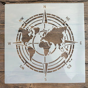 Pochoir Mandala Boussole carte du monde avec rose des vents