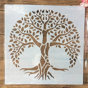 Pochoir arbre de vie aux racines déployées pour scrapbooking spirituel et mur déco