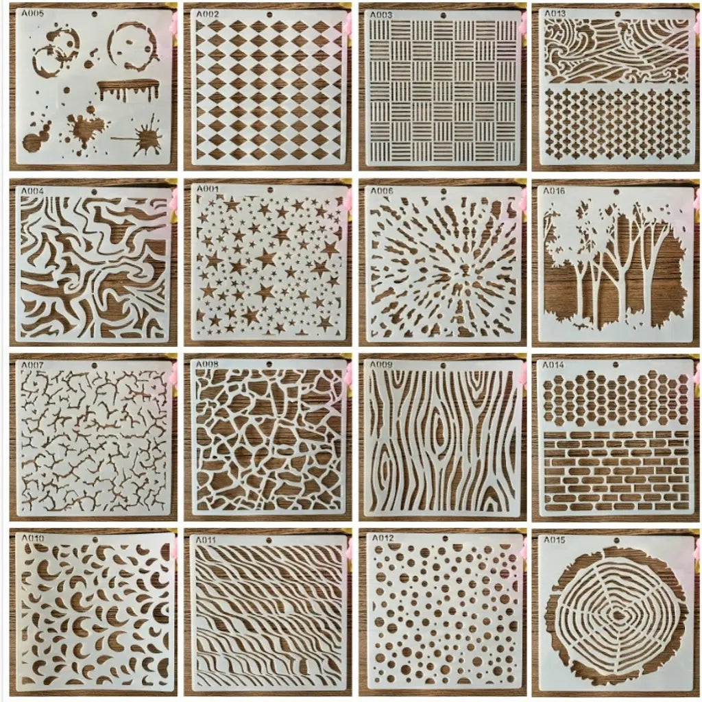 Aperçu de seize pochoirs textures de fond pour scrapbooking et art mixed media