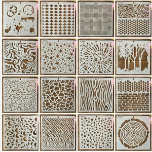 Aperçu de seize pochoirs textures de fond pour scrapbooking et art mixed media