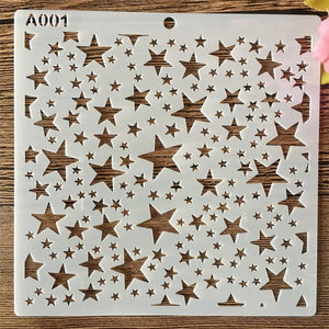 Pochoir étoiles dispersées de tailles variées pour fond de page scrapbooking