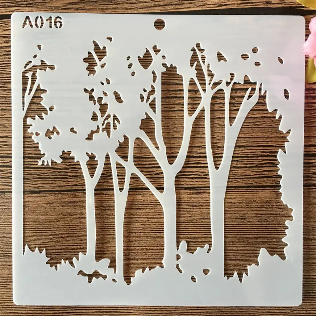 Pochoir arbres en forêt branches élancées pour fond paysage de scrapbooking
