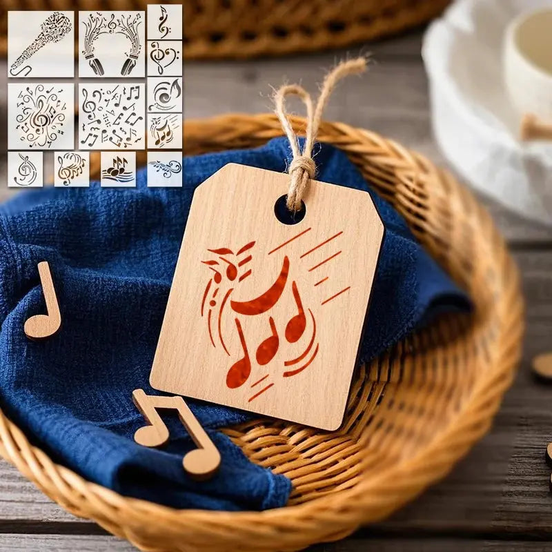 Pochoir Note de Musique rouge sur étiquette de tissu