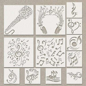 Pochoir Note de Musique vue d'ensemble treize planches
