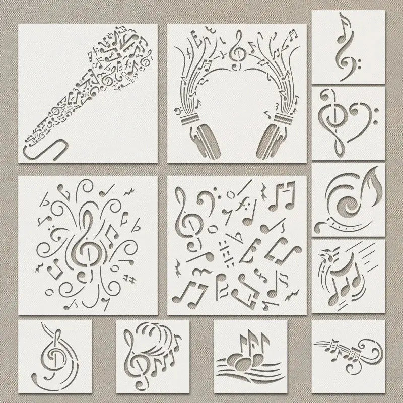 Pochoir Note de Musique vue d'ensemble treize planches