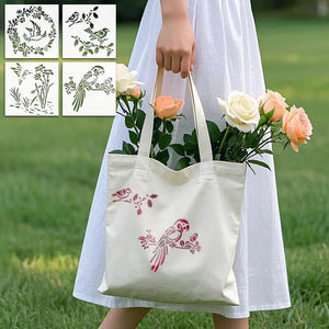 Pochoir Oiseau perroquet rouge appliqué sur sac en toile